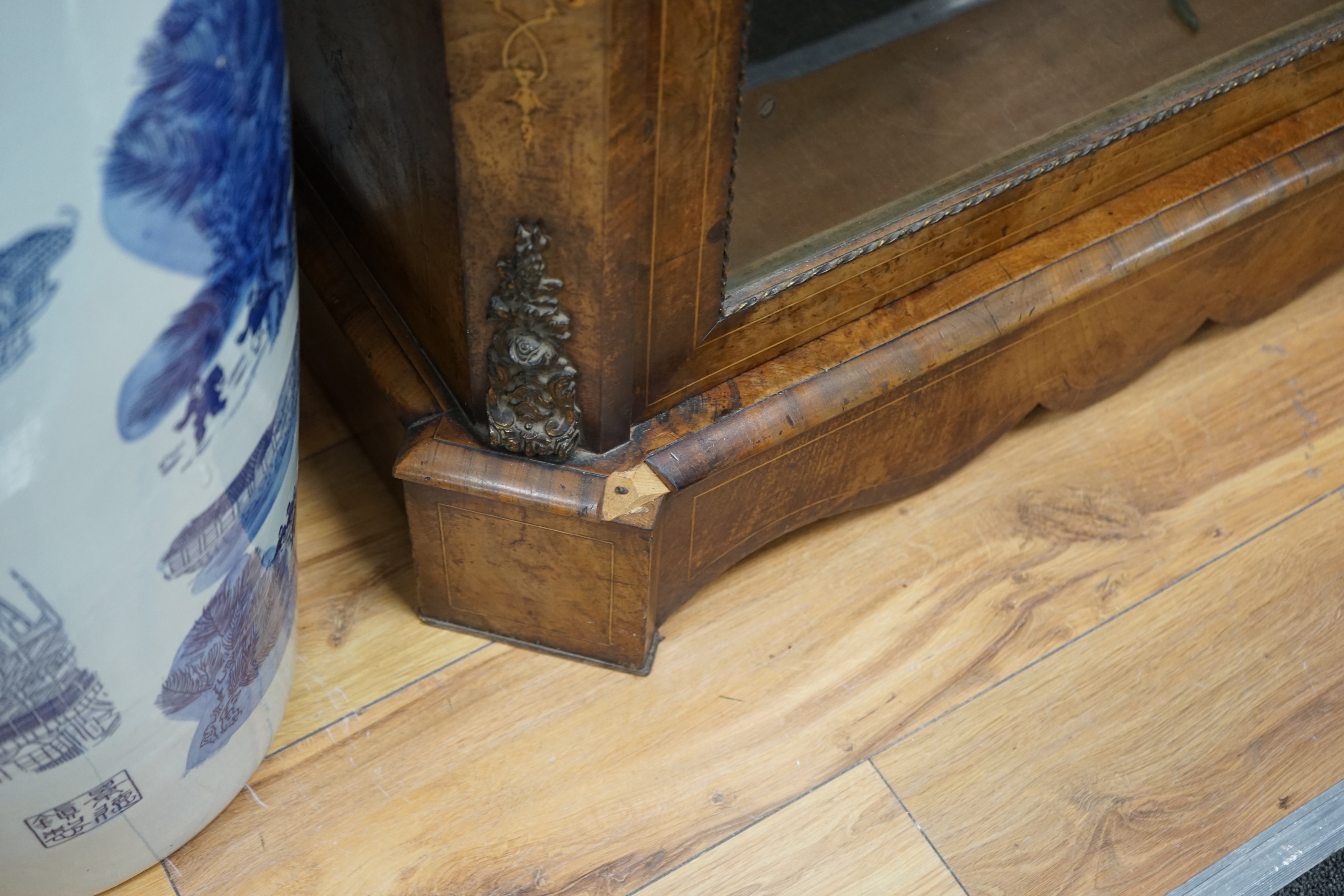 A Victorian marquetry inlaid gilt metal mounted walnut pier cabinet, width 88cm depth 40cm height 107cm